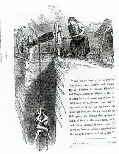 A Boy and Girl Being Wound Up a Mine Shaft, Illustration Printed in the 